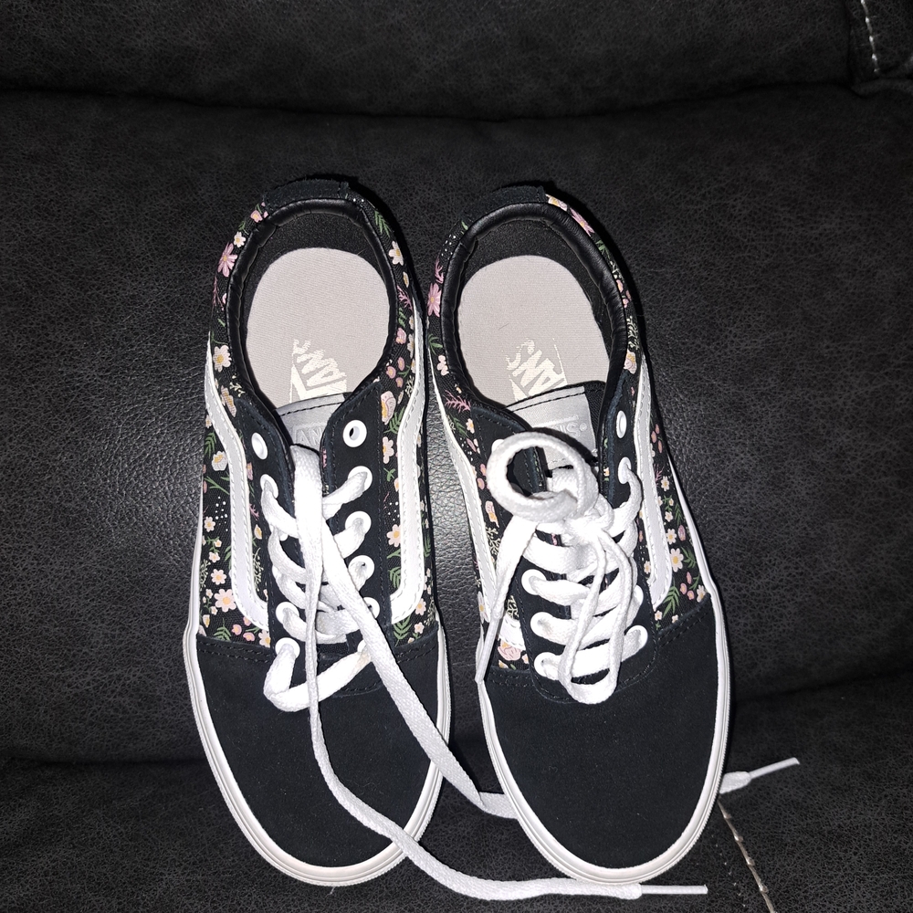 Vans Floral Old Skool Sneakers - Black with Pink Floral Trim